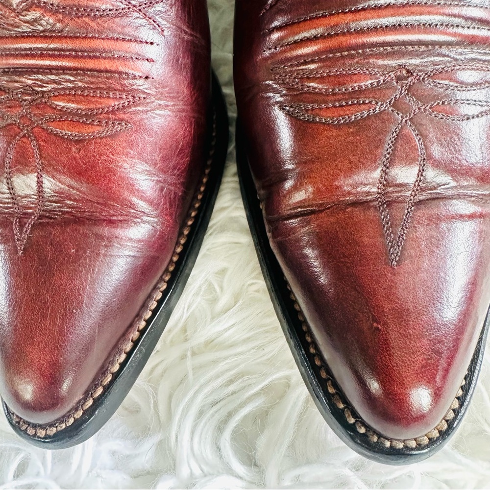 Mens Burgundy Leather Western Boots - Picture 8 of 16